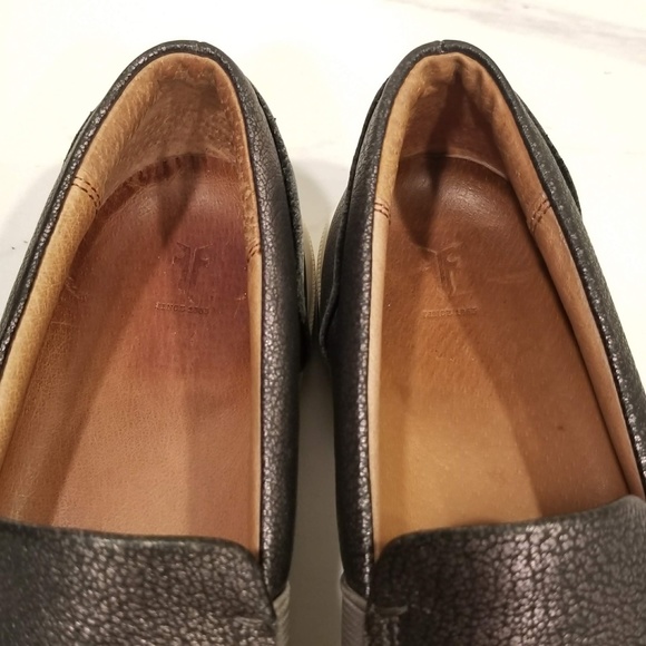 FRYE Women's Ivy Slip On Casual Loafer Pewter Metallic Leather Flat Shoes - Picture 10 of 12